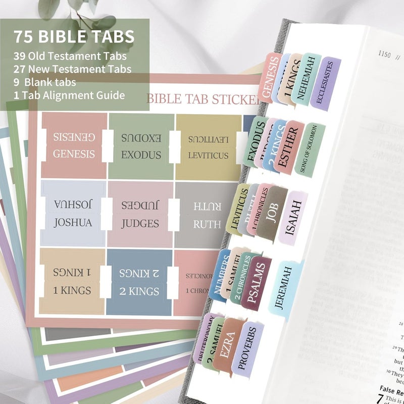 Taja Bible Tabs for Women & Men, Laminated Bible Tabs for Study Bible, Large Print Bible Tabs for Easy Navigation, Bible Index Tabs, 66 Tabs Old & New Testament, Extra 9 Blank Tabs - Macaron - Image 2